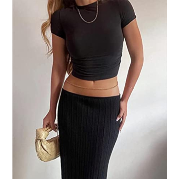 SAFRISIOR Women Solid Knitted Long Maxi Skirt Slim Stretch Midi Skirt Strapless Bodycon Beach Cover Up Sundress Party Dress Black