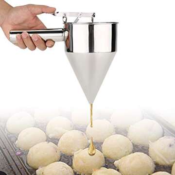 Jadeshay Batter Dispenser, Stainless Steel Pancake Batter Dispenser, Piston Funnel Dispenser with Stand for Takoyaki Baking Cake Desserts 8MM