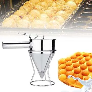 Jadeshay Batter Dispenser, Stainless Steel Pancake Batter Dispenser, Piston Funnel Dispenser with Stand for Takoyaki Baking Cake Desserts 8MM