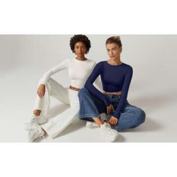 QINSEN Womens Criss Cross Backless Top Long Sleeve Double Lined Slimming Fit T Shirts White S