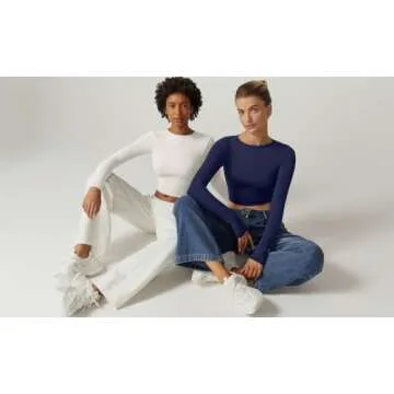 QINSEN Womens Criss Cross Backless Top Long Sleeve Double Lined Slimming Fit T Shirts White S