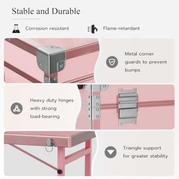 Icoget Portable Rolling Manicure Table for Nail Teach, Foldable Traveling Nail Desk w/Storage, Mobile Nail Table w/Audio and Mirror, Makeup Train Case Cosmetic Trolley, Pink