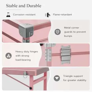 Icoget Portable Rolling Manicure Table for Nail Teach, Foldable Traveling Nail Desk w/Storage, Mobile Nail Table w/Audio and Mirror, Makeup Train Case Cosmetic Trolley, Pink