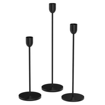 ChefBee Black Candle Holders - Elegant 3PCS Taper Set for Weddings & Decor
