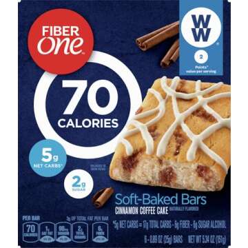 Fiber One 70 Calorie Soft-Baked Bars, Cinnamon Coffee Cake, 6 Bars, 5.34 oz