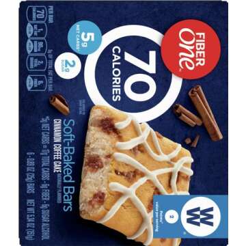 Fiber One 70 Calorie Soft-Baked Bars, Cinnamon Coffee Cake, 6 Bars, 5.34 oz