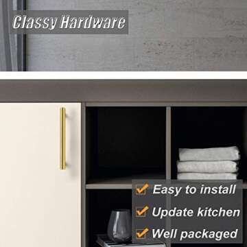 Probrico (5 Pack 3-3/4" Hole Centers Cabinet Pulls, Euro Kitchen Cabinet Hardware T Bar Dresser Pull Bathroom Gold Drawer Cupboard Closet Handles, 6 Inch Total Length