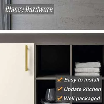 Probrico (5 Pack 3-3/4" Hole Centers Cabinet Pulls, Euro Kitchen Cabinet Hardware T Bar Dresser Pull Bathroom Gold Drawer Cupboard Closet Handles, 6 Inch Total Length