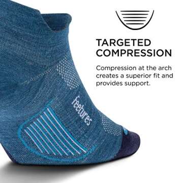 Feetures Merino 10 Ultra Light Cushion No Show Tab Ankle Socks - Wool Socks for Women & Men - Nebula Navy, M (1 Pair)