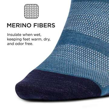 Feetures Merino 10 Ultra Light Cushion No Show Tab Ankle Socks - Wool Socks for Women & Men - Nebula Navy, M (1 Pair)