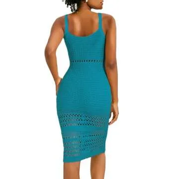 MIHOLL Womens Crochet Cover Ups 2025 Summer Bathing Suit Swimwear Cover-up Casual Beach Dress(Blue Green, Large)