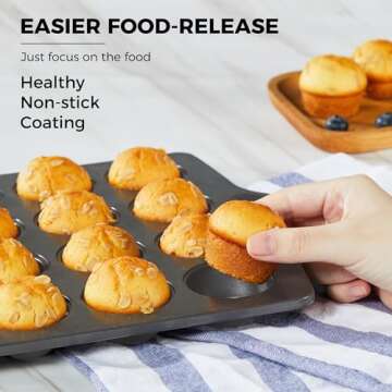 HONGBAKE Mini Muffin Pan - Nonstick 24-Cup Cupcake Tray for Baking, Gray