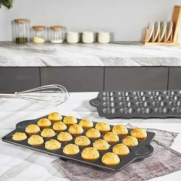 HONGBAKE Nonstick Mini Cupcake Pan - 24-Cup Heavy-Duty