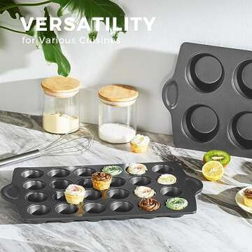 HONGBAKE Nonstick Mini Cupcake Pan - 24-Cup Heavy-Duty