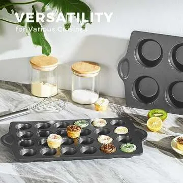 HONGBAKE Nonstick Mini Cupcake Pan - 24-Cup Heavy-Duty