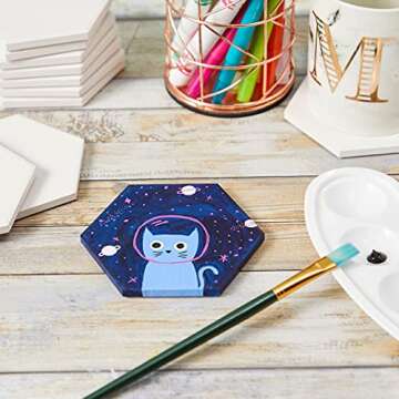 Bright Creations Blank White Ceramic Hexagon Coasters. Tiles for Crafts (3.7 inches) - Pack of 12