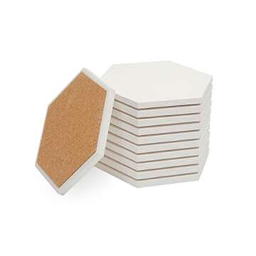 Bright Creations Blank White Ceramic Hexagon Coasters. Tiles for Crafts (3.7 inches) - Pack of 12
