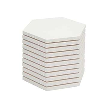 Bright Creations Blank White Ceramic Hexagon Coasters. Tiles for Crafts (3.7 inches) - Pack of 12