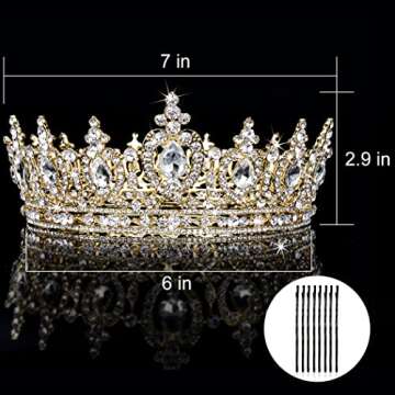 Atoden Gold Crown Queen Crown Crystal Princess Tiara Rhinestone Tiaras and Crowns for Women Wedding Tiara for Bride Full Round Headpiece for Party Birthday Decorations Prom Bridal