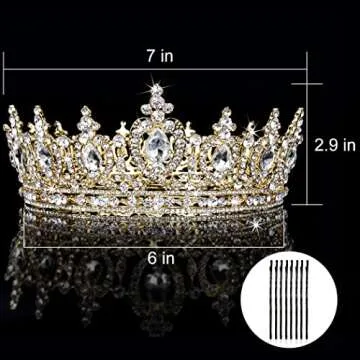Atoden Gold Crown Queen Crown Crystal Princess Tiara Rhinestone Tiaras and Crowns for Women Wedding Tiara for Bride Full Round Headpiece for Party Birthday Decorations Prom Bridal