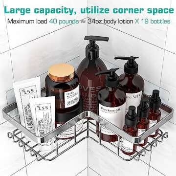 YASONIC Corner Shower Caddy, 3-Pack Adhesive Shower Caddy with Soap Holder and 12 Hooks, Rustproof S...