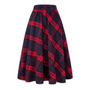 IDEALSANXUN Womens High Elastic Waist Maxi Skirt A-line Plaid Winter Warm Flare Long Skirt (X-Small,...
