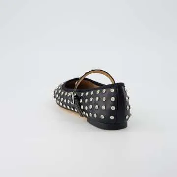 CUSHIONAIRE Women’s Flashy Studded Mary Jane Flats | Comfortable Memory Foam, Faux Leather, Lightweight, Wide Widths Available, Black Embellish 8