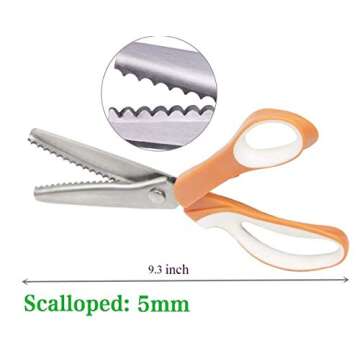 JISTL Pinking Shears for Fabric, Stainless Steel Handled Professional Dressmaking Sewing Scissors Zig Zag Fabric Craft Scissors 9.3 inch Scalloped (Orange)