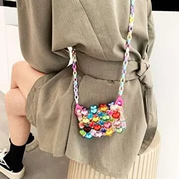Colorful Rainbow Beaded Crossbody Bag for Kids and Adults