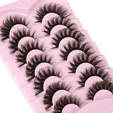 Mink Lashes Fluffy 6D False Eyelashes 17mm Wispy Cat Eye Lashes that Look Like Extensions Strip Lashes Pack