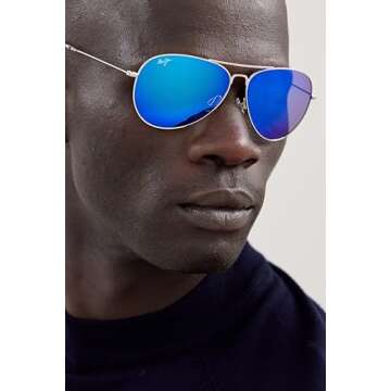 Maui Jim Men's and Women's Mavericks Polarized Aviator Sunglasses, Silver/Blue Hawaii, Medium