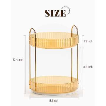 Devokimi Bathroom Organizer Countertop, Rotating Makeup Organizer for Vanity, 2-Tier Make Up Organizers and Storage, Vanity Tray Shelf for Cosmetic, Skin Care, Lotions (Champagne Gold)
