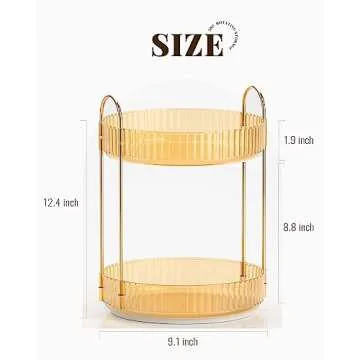 Devokimi Bathroom Organizer Countertop, Rotating Makeup Organizer for Vanity, 2-Tier Make Up Organizers and Storage, Vanity Tray Shelf for Cosmetic, Skin Care, Lotions (Champagne Gold)