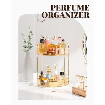 Devokimi Bathroom Organizer Countertop, Rotating Makeup Organizer for Vanity, 2-Tier Make Up Organizers and Storage, Vanity Tray Shelf for Cosmetic, Skin Care, Lotions (Champagne Gold)
