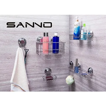 SANNO Suction Cup Shower Caddy Storage Combo Organizer, No Damage Bath Shelf Suction Cup Shower Basket,Rustproof Wire Bathroom Accessories - Rustproof Stainless Steel