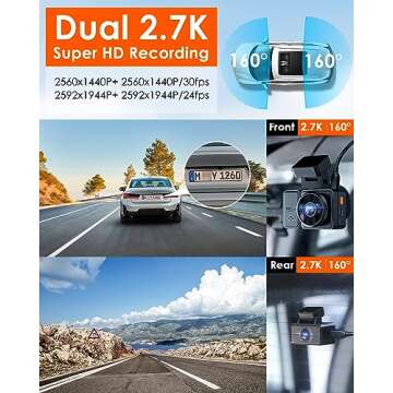 Vantrue E2 Dash Cam Front and Rear with Voice Control, 2.7K + 2.7K Dual Dash Camera for Cars, WiFi, ...