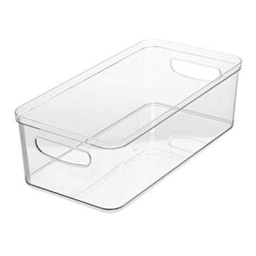 iDesign BPA-Free Plastic Crisp Large Pantry and Fridge Organizer with Easy to Grip Integrated Handles for Kitchen, Fridge, Freezer, Pantry and Cabinet Organization, 16" x 8" x 5", Clear