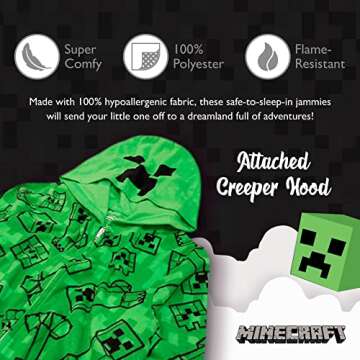 Minecraft Boys’ Big Hooded Blanket Sleeper, Green, Black, 12
