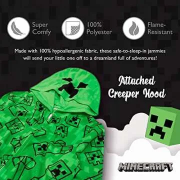 Minecraft Boys’ Big Hooded Blanket Sleeper, Green, Black, 12