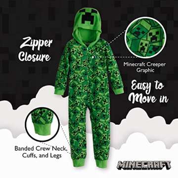 Minecraft Boys’ Big Hooded Blanket Sleeper, Green, Black, 12