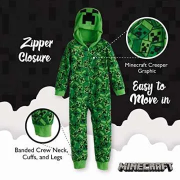Minecraft Boys’ Big Hooded Blanket Sleeper, Green, Black, 12