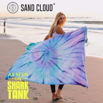 Sand Cloud Turkish Beach Towel - Sand Free - 100% Organic Turkish Cotton Yarn - Quick Dry Towel for Beach, Picnic Blanket or Throw - As Seen on Shark Tank - Tie Dye (Luna)