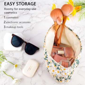 ZLFSRQ Daisy Flower Makeup Bag Travel Cute Floral Cosmetic Bag for Women Girls Small Embroidery Make...