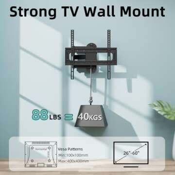 HCMOUNTING Full MotionTV Wall Mount for 26-60 inch Flat/Curved TVs up to 88 lbs, Heavy Duty Swivel T...