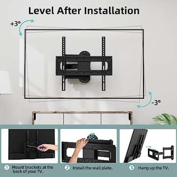 HCMOUNTING Full MotionTV Wall Mount for 26-60 inch Flat/Curved TVs up to 88 lbs, Heavy Duty Swivel TV Mount with Single Stud Design,Smooth Extension,Max VESA 400x400mm,HC3402
