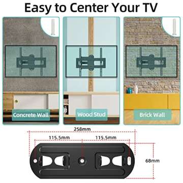 HCMOUNTING Full MotionTV Wall Mount for 26-60 inch Flat/Curved TVs up to 88 lbs, Heavy Duty Swivel TV Mount with Single Stud Design,Smooth Extension,Max VESA 400x400mm,HC3402
