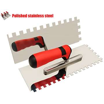 Tile Tools Stainless Steel Square Notched Trowel Set 3 PC (Notch Size: 5/32" & 5/16" & 1/2") Masonry Hand Kit for Wall Floor Tiling Installation