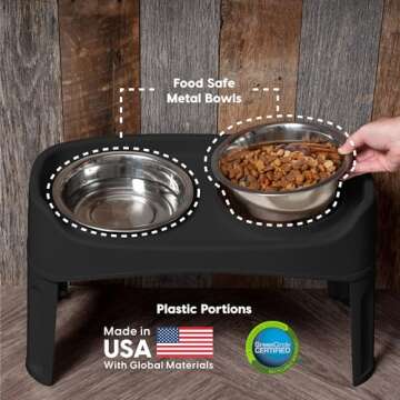 IRIS USA Elevated Dog Bowls, Adjustable Height, 2 Thick 64 oz Stainless Steel Bowls, Spill-Proof wit...