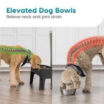 IRIS USA Elevated Dog Bowls, Adjustable Height, 2 Thick 64 oz Stainless Steel Bowls, Spill-Proof with Raised Outer Rim, Durable Made in USA Plastic, Easy Assemble, 2 Heights 4.63" or 12.25" Black