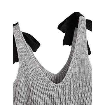 SweatyRocks Women's Strappy Spaghetti Strap Ruffle Hem Peplum Cropped Knit Sweater Grey L